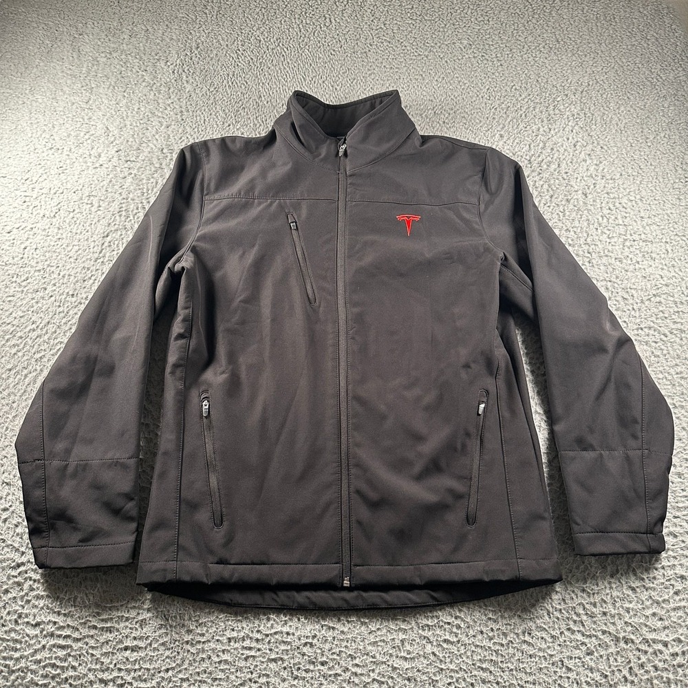 Tesla Corp Employee Jacket Mens‎ M Black Softshell Full Zip Logo Red Embroidery